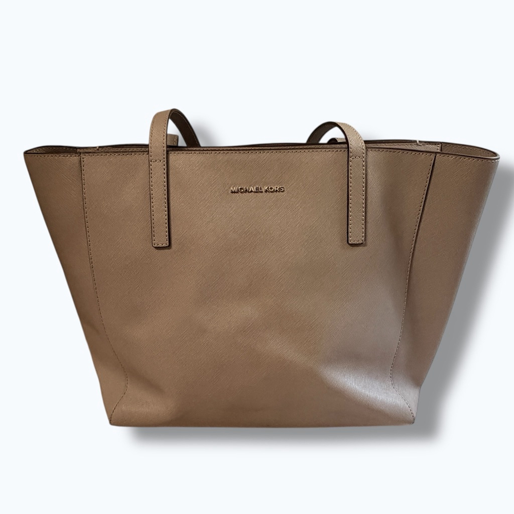 Michael Kors Large Saffiano Leather Laptop Tote Taupe Work Bag - Picture 11 of 16